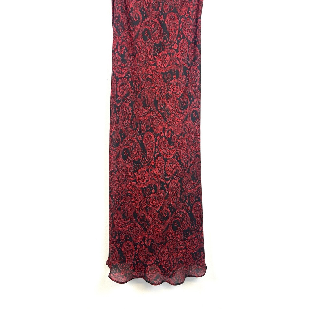 Vintage Y2K 90s Maxi Slip Dress 10P Red Black Floral Whimsigoth Fairy Grunge - Picture 3 of 5